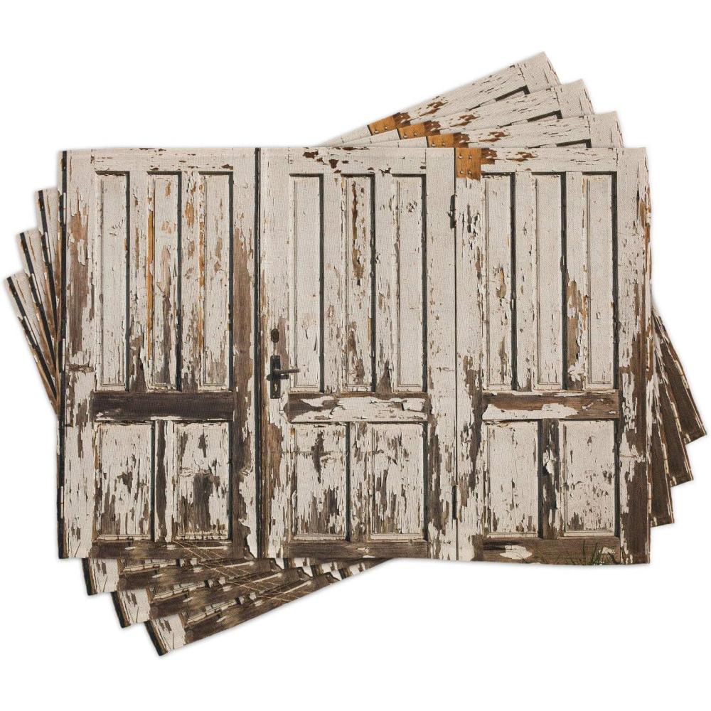 imageAmbesonne Rustic Place Mats Set of 4 Vintage House Entrance Vertical Old Planks Distressed Weathered Hardwood Design Washable Fabric Placemats for Dining Table Standard Size Brown White