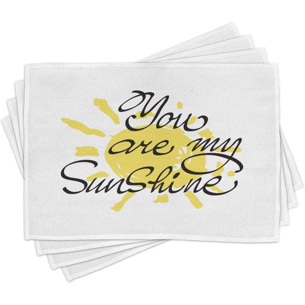 imageAmbesonne Saying Place Mats Set of 4 Valentines Day Image with Romantic Calligraphy Colored Sun Inspired Motif Washable Fabric Placemats for Dining Room Kitchen Table Decor Yellow Charcoal Grey