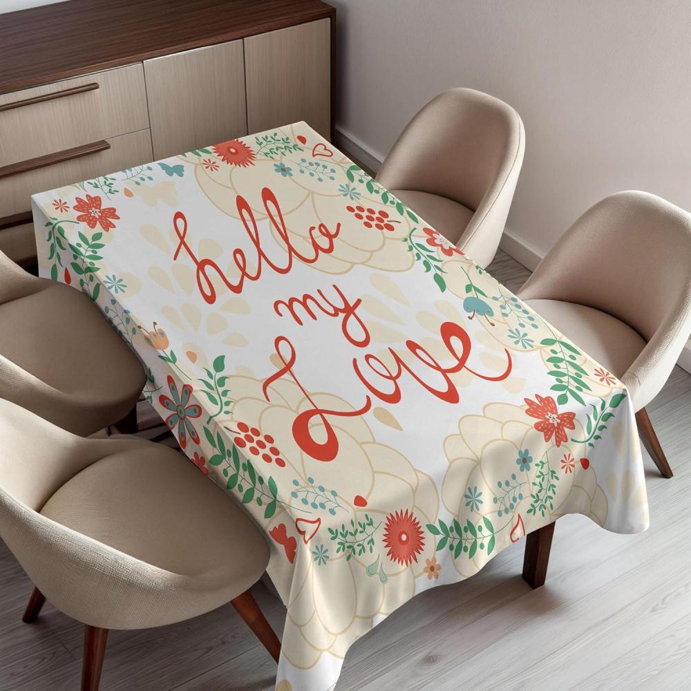 imageAmbesonne Saying Tablecloth Hello My Love Valligraphy in Pastel Tones Floral Wreath Valentines Day Themed Rectangular Table Cover for Dining Room Kitchen Decor 60 X 90 Multicolor