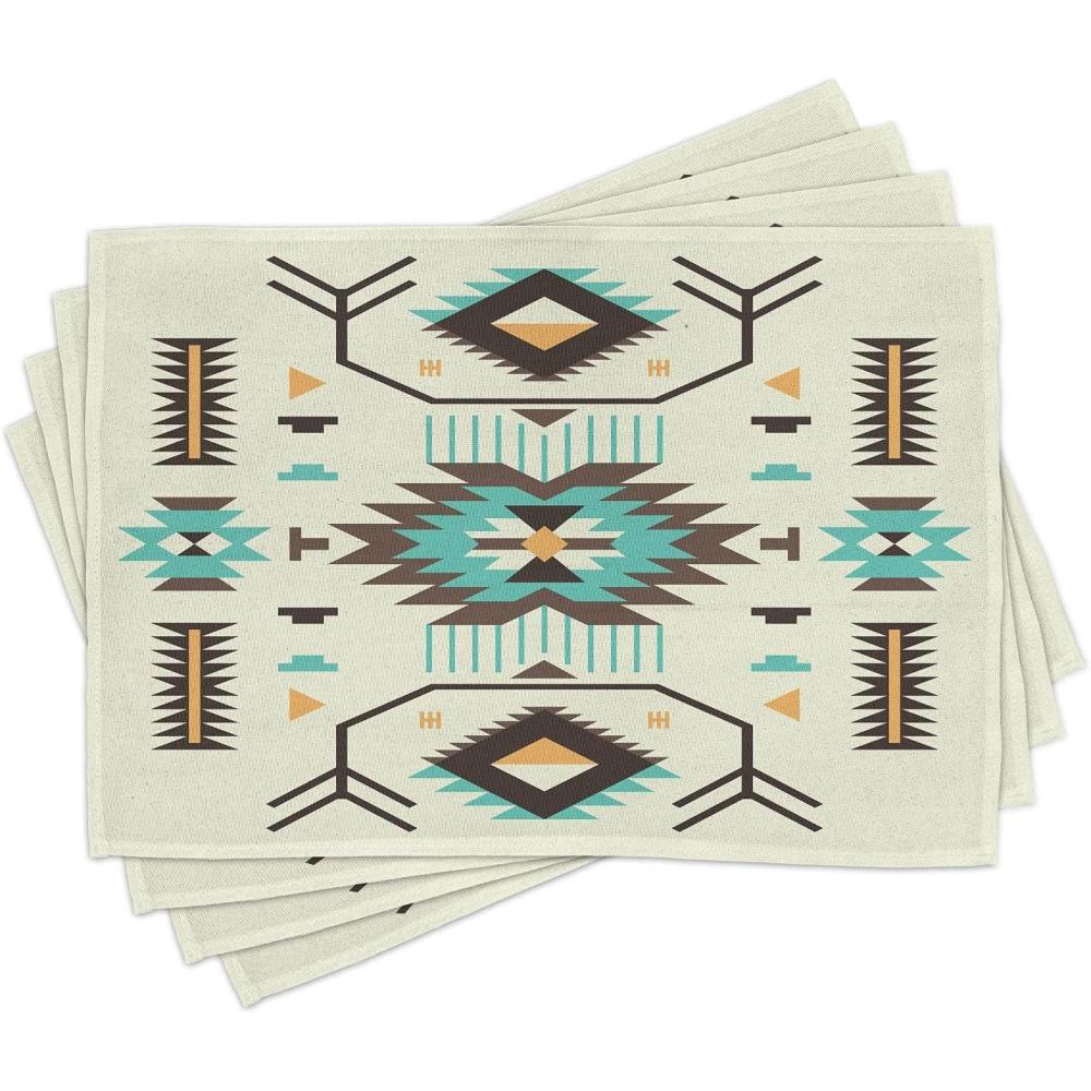 imageAmbesonne Southwestern Place Mats Set of 4 Ethnic Illustration of a Zigzags Design Triangular Iconic Art Motifs Washable Fabric Placemats for Dining Table Standard Size Pale Yellow