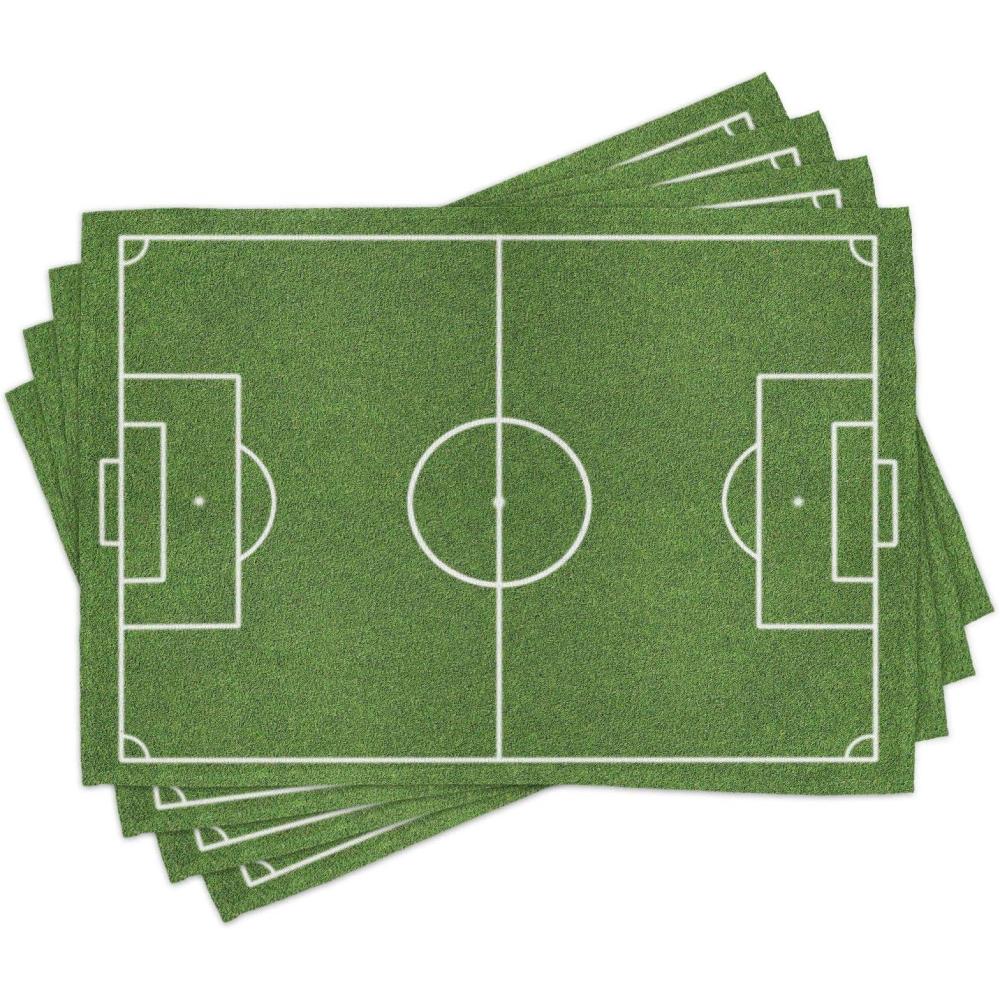 imageAmbesonne Sports Place Mats Set of 4 Classic Illustration of a Soccer Field Stadium Match Art Lines Modern Football Washable Fabric Placemats for Dining Table Standard Size Fern Green White