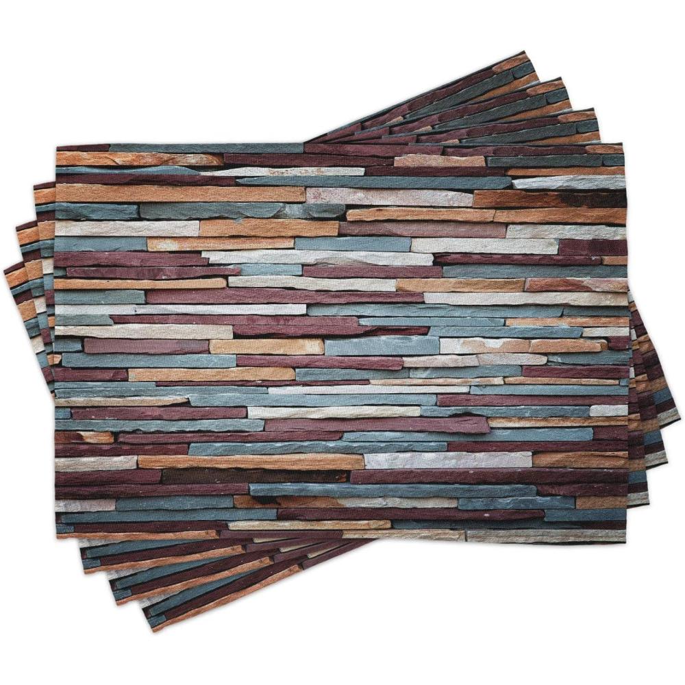 imageAmbesonne Urban Place Mats Set of 4 Colored Stone Surface Texture Background Retro Style Urban Brick Wall Image Washable Fabric Placemats for Dining Table Standard Size Grey Turquoise