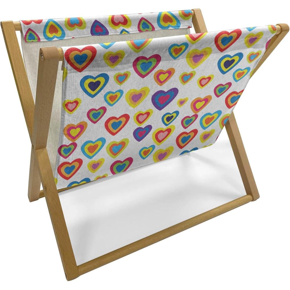 imageAmbesonne Valentines Day Magazine and Book Holder Abstract Colorful Nested Hearts on Plain Background Retro Romance Decorative Floor Rack Organizer for Living Room 22x19 White and MulticolorWhite and Multicolor