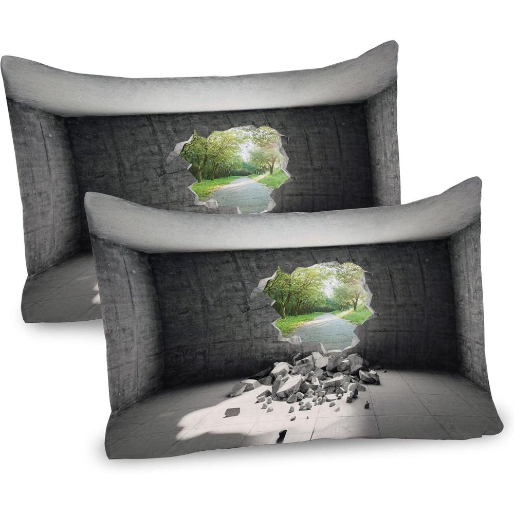 imageAmbesonne Valentines Day Pillow Sham Set of 2 Rustic Heart Over Wooden Planks Background Lovers Corner Romantic Celebration Print Quality Microfiber Bedding Item for All Seasons 26 x 20 TanGrey Green