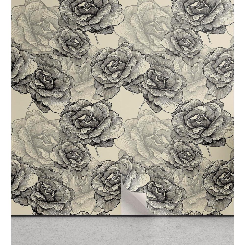 imageAmbesonne Vintage Peel amp Stick Wallpaper for Home Valentines Day Theme Art with Monochrome Roses Retro Style Ornament SelfAdhesive Living Room Kitchen Accent 13 x 36 Charcoal Grey and White
