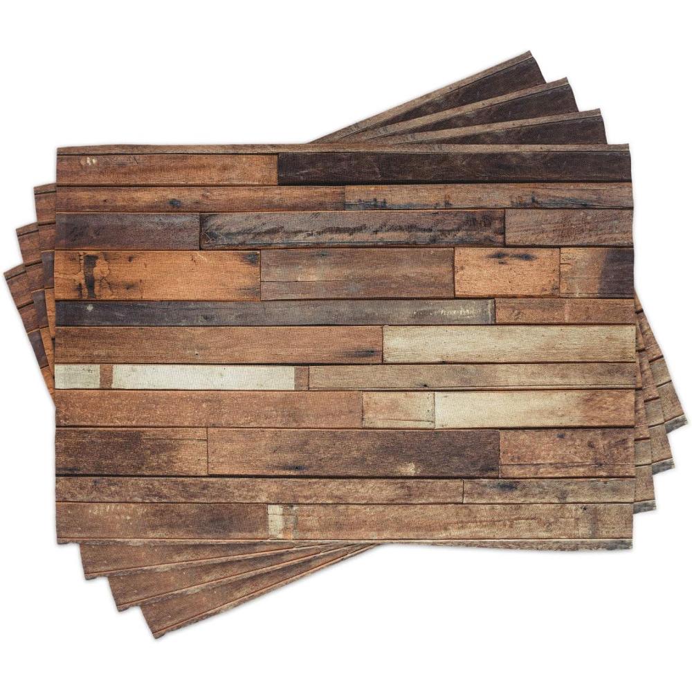 imageAmbesonne Wooden Print Place Mats Set of 4 Rustic Floor Planks Grungy Look Farm House Country Style Walnut Oak Grain Image Washable Fabric Placemats for Dining Table Standard Size Umber