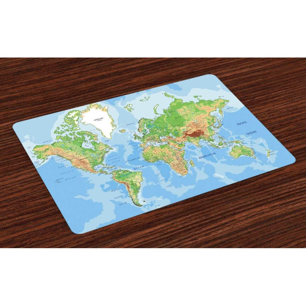 imageAmbesonne World Map Place Mats Set of 4 Classic Map of The Earth Continents Countries Oceans Mountains Vacation Themed Washable Fabric Placemats for Dining Table Standard Size Multicolor