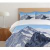 Ambesonne Christmas Duvet Cover Set, Reindeer and Snowflakes in Abstract Balls Ornament Vintage Design Paper Art Image, Decorative 3 Piece Bedding Set with 2 Pillow Shams, King Size, Beige(Blue and White)