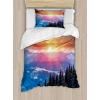 Ambesonne Christmas Duvet Cover Set, Reindeer and Snowflakes in Abstract Balls Ornament Vintage Design Paper Art Image, Decorative 3 Piece Bedding Set with 2 Pillow Shams, King Size, Beige(Orange Blue)