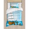 Ambesonne Christmas Duvet Cover Set, Reindeer and Snowflakes in Abstract Balls Ornament Vintage Design Paper Art Image, Decorative 3 Piece Bedding Set with 2 Pillow Shams, King Size, Beige(Blue Brown)