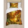 Ambesonne Christmas Duvet Cover Set, Reindeer and Snowflakes in Abstract Balls Ornament Vintage Design Paper Art Image, Decorative 3 Piece Bedding Set with 2 Pillow Shams, King Size, Beige(Orange Yellow)