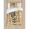 Ambesonne Christmas Duvet Cover Set, Reindeer and Snowflakes in Abstract Balls Ornament Vintage Design Paper Art Image, Decorative 3 Piece Bedding Set with 2 Pillow Shams, King Size, Beige(Orange Black)