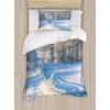 Ambesonne Christmas Duvet Cover Set, Reindeer and Snowflakes in Abstract Balls Ornament Vintage Design Paper Art Image, Decorative 3 Piece Bedding Set with 2 Pillow Shams, King Size, Beige(White Blue)