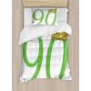 Ambesonne Christmas Duvet Cover Set, Reindeer and Snowflakes in Abstract Balls Ornament Vintage Design Paper Art Image, Decorative 3 Piece Bedding Set with 2 Pillow Shams, King Size, Beige(Yellow Green)