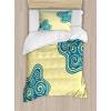 Ambesonne Christmas Duvet Cover Set, Reindeer and Snowflakes in Abstract Balls Ornament Vintage Design Paper Art Image, Decorative 3 Piece Bedding Set with 2 Pillow Shams, King Size, Beige(Yellow Blue)