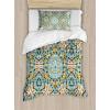 Ambesonne Christmas Duvet Cover Set, Reindeer and Snowflakes in Abstract Balls Ornament Vintage Design Paper Art Image, Decorative 3 Piece Bedding Set with 2 Pillow Shams, King Size, Beige(Blue Yellow)