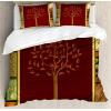 Ambesonne Christmas Duvet Cover Set, Reindeer and Snowflakes in Abstract Balls Ornament Vintage Design Paper Art Image, Decorative 3 Piece Bedding Set with 2 Pillow Shams, King Size, Beige(Brown Green)