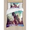 Ambesonne Christmas Duvet Cover Set, Reindeer and Snowflakes in Abstract Balls Ornament Vintage Design Paper Art Image, Decorative 3 Piece Bedding Set with 2 Pillow Shams, King Size, Beige(Blue Green)
