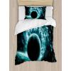 Ambesonne Christmas Duvet Cover Set, Reindeer and Snowflakes in Abstract Balls Ornament Vintage Design Paper Art Image, Decorative 3 Piece Bedding Set with 2 Pillow Shams, King Size, Beige(Teal)