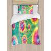 Ambesonne Christmas Duvet Cover Set, Reindeer and Snowflakes in Abstract Balls Ornament Vintage Design Paper Art Image, Decorative 3 Piece Bedding Set with 2 Pillow Shams, King Size, Beige(Green Yellow)