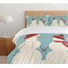 Ambesonne Christmas Duvet Cover Set, Snowman and Woman Romantic Couple in Love Holding Hands Grunge Display, Decorative 3 Piece Bedding Set with 2 Pillow Shams, Queen Size, Seafoam Red Cream