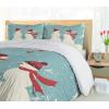 Ambesonne Christmas Duvet Cover Set, Snowman and Woman Romantic Couple in Love Holding Hands Grunge Display, Decorative 3 Piece Bedding Set with 2 Pillow Shams, Queen Size, Seafoam Red Cream