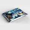 Ambesonne Christmas Pillow Sham Set of 2, Starry Night with Snowy Roof Houses and Xmas Tress Paint Print, Quality Microfiber Bedding Item for All Seasons, 26″ x 20″, Blue Evergreen and Mustard