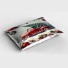 Ambesonne Christmas Pillow Sham Set of 2, Vintage Red Truck with a Pine Tree and Holiday Season Ornaments Snowy Winter, Quality Microfiber Bedding Item for All Seasons, 26″ x 20″, Grey Teal Ruby