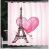 Ambesonne Eiffel Tower Shower Curtain, Eiffel Romantic Valentine Love Watercolor Theme Heart Leaf Silhouette Print, Cloth Fabric Bathroom Decor Set with Hooks, 69″ W x 70″ L, Fuchsia Brown