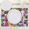 Ambesonne Flower Place Mats Set of 4, Floral Vivid Pattern with Colorful Flowers Daisies Wildflowers Cheerful Natural, Washable Fabric Placemats for Dining Table, Standard Size, Purple Black