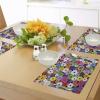 Ambesonne Flower Place Mats Set of 4, Floral Vivid Pattern with Colorful Flowers Daisies Wildflowers Cheerful Natural, Washable Fabric Placemats for Dining Table, Standard Size, Purple Black