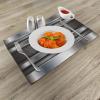 Ambesonne Grey Place Mats Set of 4, Realistic Vivid Looking Steel Plates Image Heavy Industry Technology Themed Print, Washable Fabric Placemats for Dining Table, Standard Size, Silver Grey