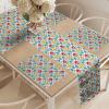 Ambesonne Horses Table Runner & Placemats, Classic Swedish Dalecarlian Coral Azure Blue Animals and Green Floral Arrangement, Set for Dining Table Decor, Placemat 4 pcs + Runner 16″x72″, Blue Burgundy(Green Blue Pink)