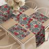 Ambesonne Horses Table Runner & Placemats, Classic Swedish Dalecarlian Coral Azure Blue Animals and Green Floral Arrangement, Set for Dining Table Decor, Placemat 4 pcs + Runner 16″x72″, Blue Burgundy(Beige Grey)
