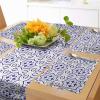 Ambesonne Horses Table Runner & Placemats, Classic Swedish Dalecarlian Coral Azure Blue Animals and Green Floral Arrangement, Set for Dining Table Decor, Placemat 4 pcs + Runner 16″x72″, Blue Burgundy(Violet Blue)