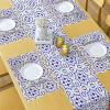 Ambesonne Horses Table Runner & Placemats, Classic Swedish Dalecarlian Coral Azure Blue Animals and Green Floral Arrangement, Set for Dining Table Decor, Placemat 4 pcs + Runner 16″x72″, Blue Burgundy(Violet Blue)