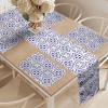 Ambesonne Horses Table Runner & Placemats, Classic Swedish Dalecarlian Coral Azure Blue Animals and Green Floral Arrangement, Set for Dining Table Decor, Placemat 4 pcs + Runner 16″x72″, Blue Burgundy(Violet Blue)