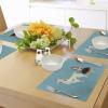 Ambesonne Llama Place Mats Set of 4, Peruvian Woman Knitting with a White Alpaca Wrapped with Flower Colorful Illustration, Washable Fabric Placemats for Dining Table, Standard Size, Sea Blue