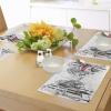 Ambesonne Paris Place Mats Set of 4, Old French Pedestrians Stores Trees and The Silhouette of Eifffel Urban Illustration, Washable Fabric Placemats for Dining Table, Standard Size, Gray White