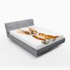Ambesonne Puppy Fitted Sheet, Funny Christmas Themed Watercolor Painting of Happy Corgi Dog with Deer Antlers Image, Soft Decorative Fabric Bedding All-Round Elastic Pocket, Twin Size, Pale Coffee(Pale Coffee)