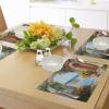Ambesonne Romantic Place Mats Set of 4, View from Italian Old Stone House Hills Painting Style Look Vine Leaves Flower, Washable Fabric Placemats for Dining Table, Standard Size, Multicolor