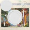 Ambesonne Romantic Place Mats Set of 4, View from Italian Old Stone House Hills Painting Style Look Vine Leaves Flower, Washable Fabric Placemats for Dining Table, Standard Size, Multicolor