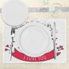 Ambesonne Valentines Day Place Mats Set of 4, Teddy Bear Violin Made Romantic Music Notes Heart I Love You, Washable Fabric Placemats for Dining Table, Standard Size, Red Brown