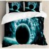 Ambesonne Christmas Duvet Cover Set, Reindeer and Snowflakes in Abstract Balls Ornament Vintage Design Paper Art Image, Decorative 3 Piece Bedding Set with 2 Pillow Shams, King Size, Beige(Teal)