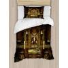 Ambesonne Christmas Duvet Cover Set, Reindeer and Snowflakes in Abstract Balls Ornament Vintage Design Paper Art Image, Decorative 3 Piece Bedding Set with 2 Pillow Shams, King Size, Beige(Brown)
