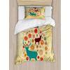 Ambesonne Christmas Duvet Cover Set, Reindeer and Snowflakes in Abstract Balls Ornament Vintage Design Paper Art Image, Decorative 3 Piece Bedding Set with 2 Pillow Shams, King Size, Beige(Beige)