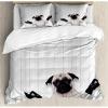 Ambesonne Christmas Duvet Cover Set, Reindeer and Snowflakes in Abstract Balls Ornament Vintage Design Paper Art Image, Decorative 3 Piece Bedding Set with 2 Pillow Shams, King Size, Beige(White and Black)