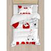 Ambesonne Christmas Duvet Cover Set, Reindeer and Snowflakes in Abstract Balls Ornament Vintage Design Paper Art Image, Decorative 3 Piece Bedding Set with 2 Pillow Shams, King Size, Beige(Red White)