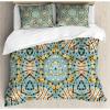 Ambesonne Christmas Duvet Cover Set, Reindeer and Snowflakes in Abstract Balls Ornament Vintage Design Paper Art Image, Decorative 3 Piece Bedding Set with 2 Pillow Shams, King Size, Beige(Blue Yellow)