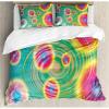 Ambesonne Christmas Duvet Cover Set, Reindeer and Snowflakes in Abstract Balls Ornament Vintage Design Paper Art Image, Decorative 3 Piece Bedding Set with 2 Pillow Shams, King Size, Beige(Green Yellow)